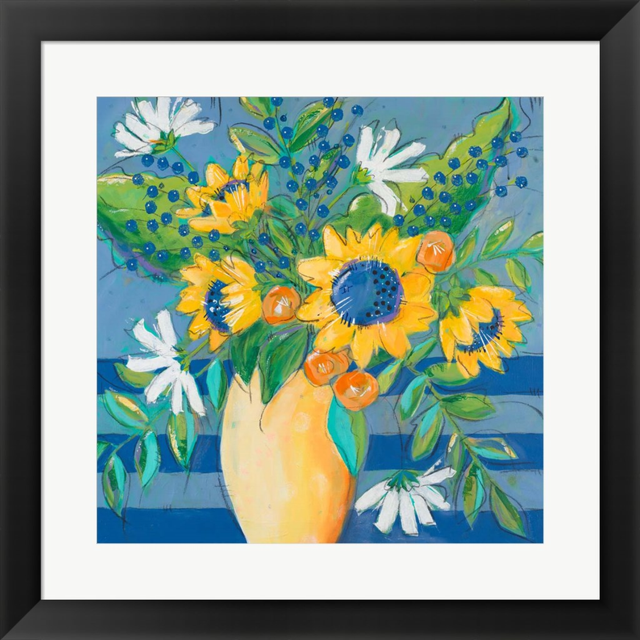 Floral Bursts Among the Blue by Krinlox, Framed Art