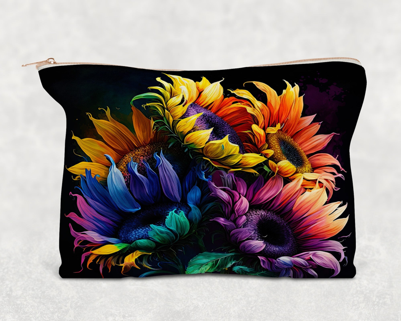 Rainbow Sunflower  Printed Canvas Zipper Bag Rainbow Sunflower  Printed Canvas Zipper Bag