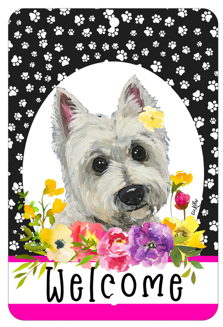 Westie - HHS Paw Prints Welcome Indoor/Outdoor Aluminum Sign
