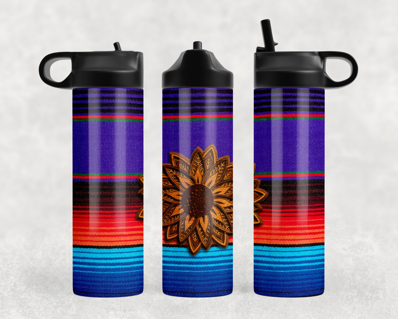 Serape faux leather Sunflower Steel Water Bottle