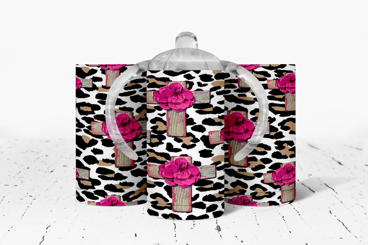 Leopard Print Crosses Insulated Kids Dual Lid Sippy Cup Tumbler