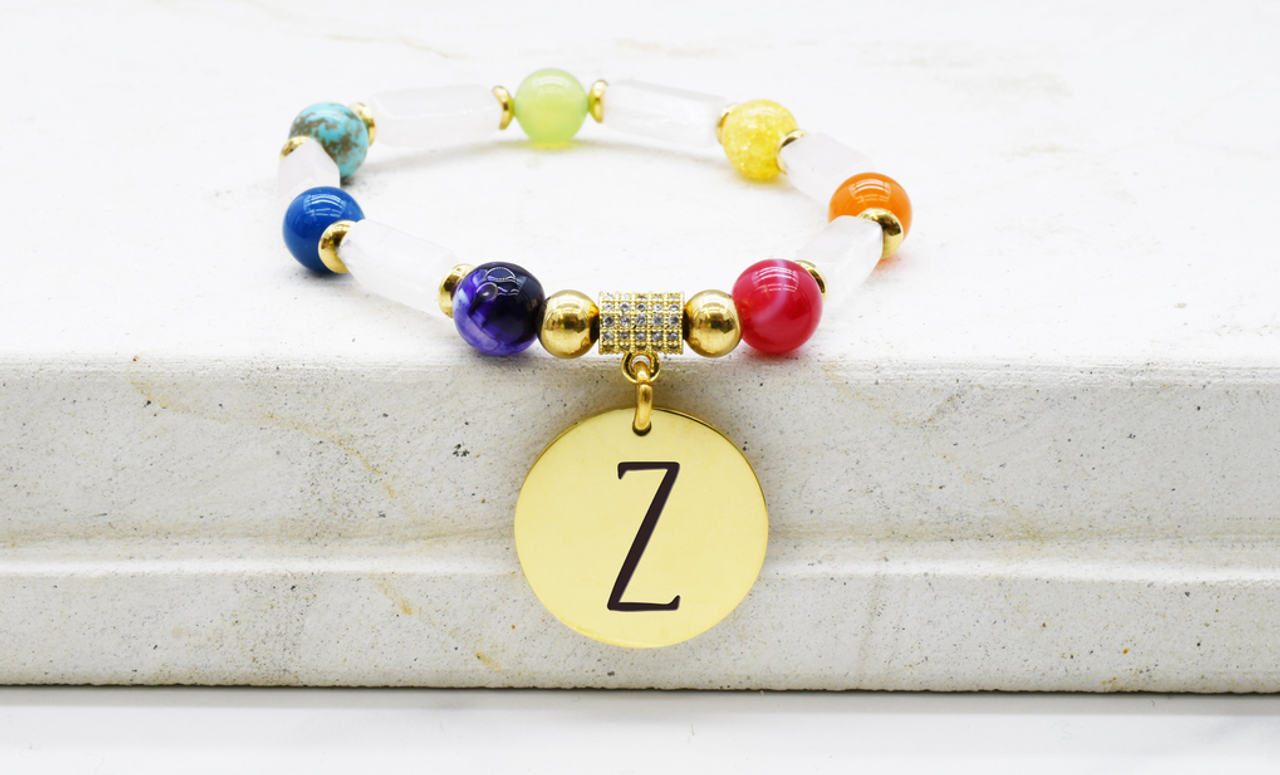 Natural Quartz Initial Bracelet By Pink Box - 2022RECTQUARTZARGD