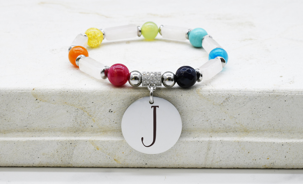 Natural Quartz Initial Bracelet By Pink Box - 2022RECTQUARTZJSLV