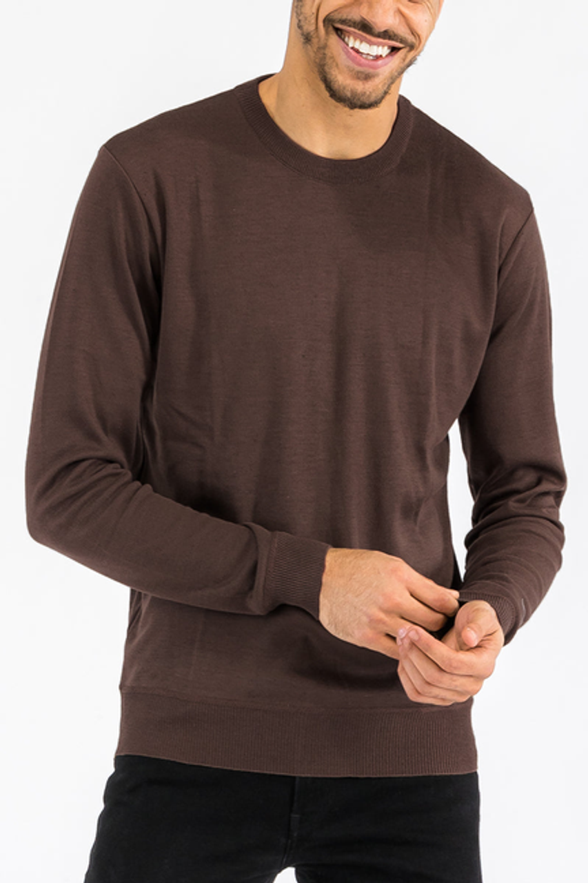 Solid Knit Sweater - NR2011-BROWN-S