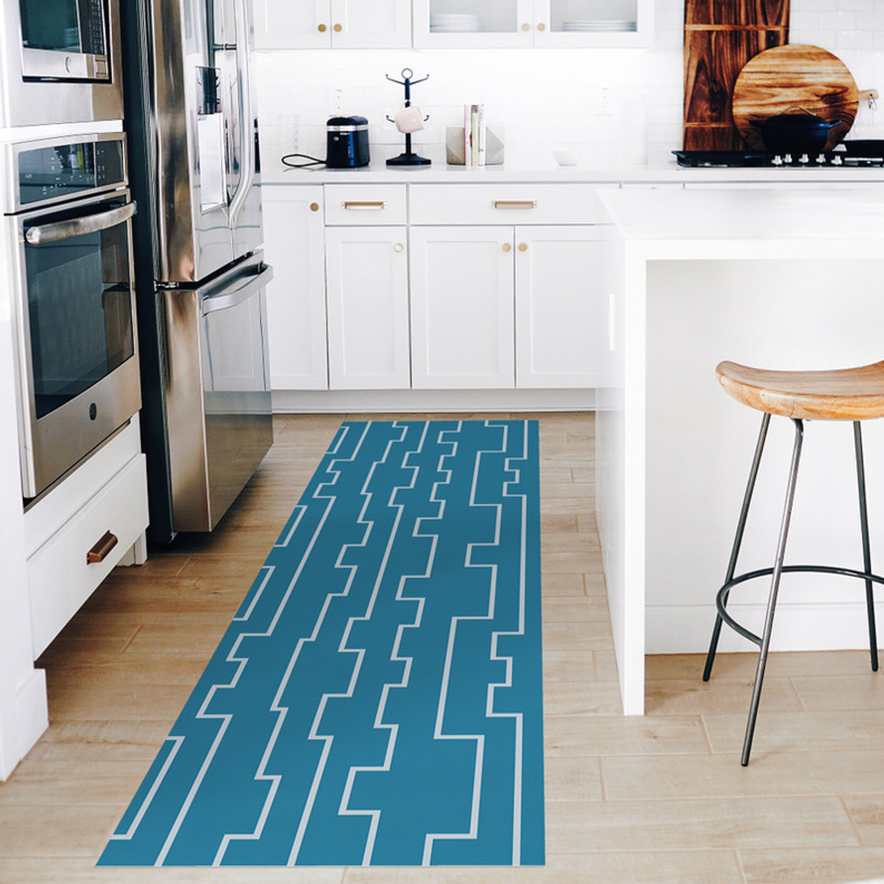 Modern Key' Striped Non-Slip Indoor/Outdoor Rug - KEY_BLUE-4X6