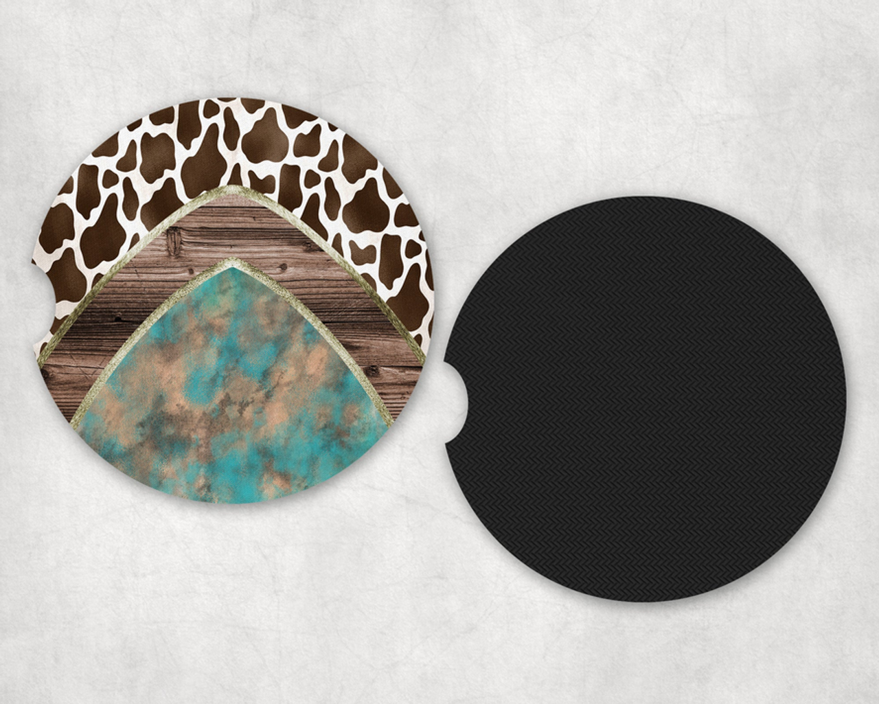 Western Cow Print Neoprene Car Coaster Set