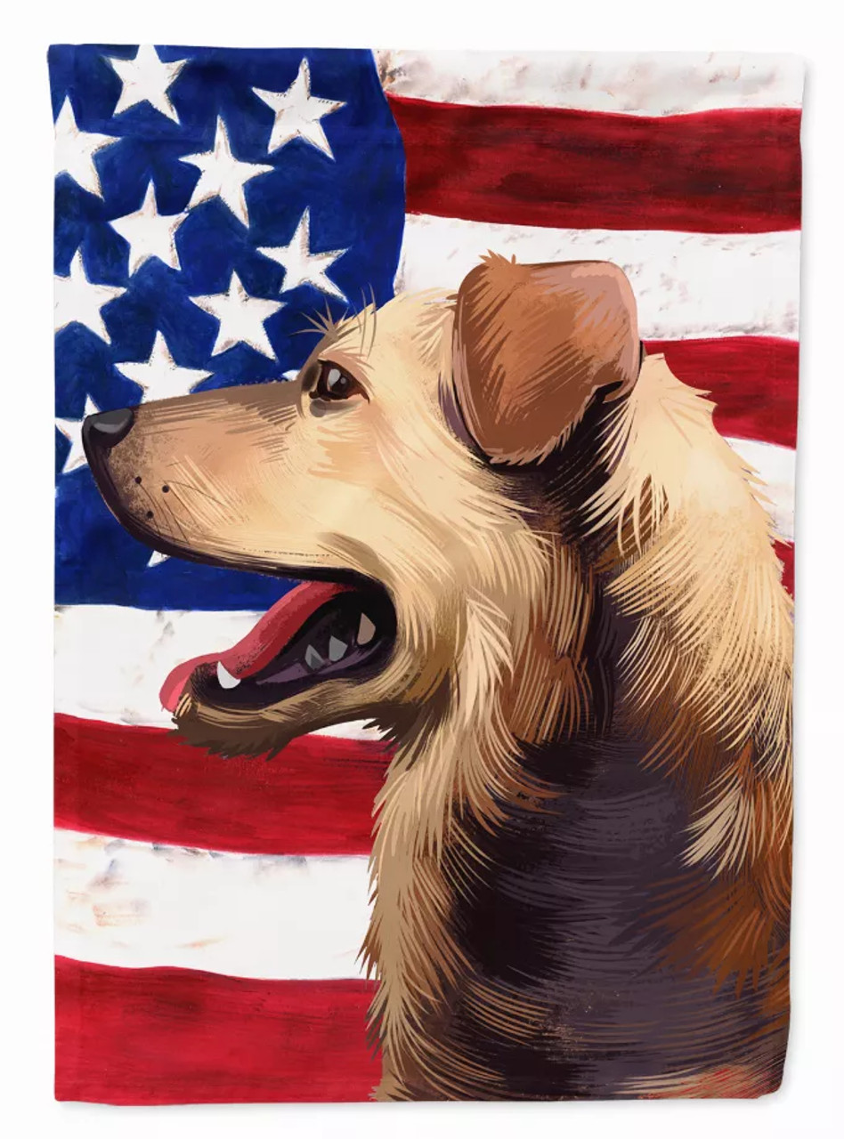 American Flag with Dog Artwork Flag Canvas House Size - S000213B001695P013757V018
