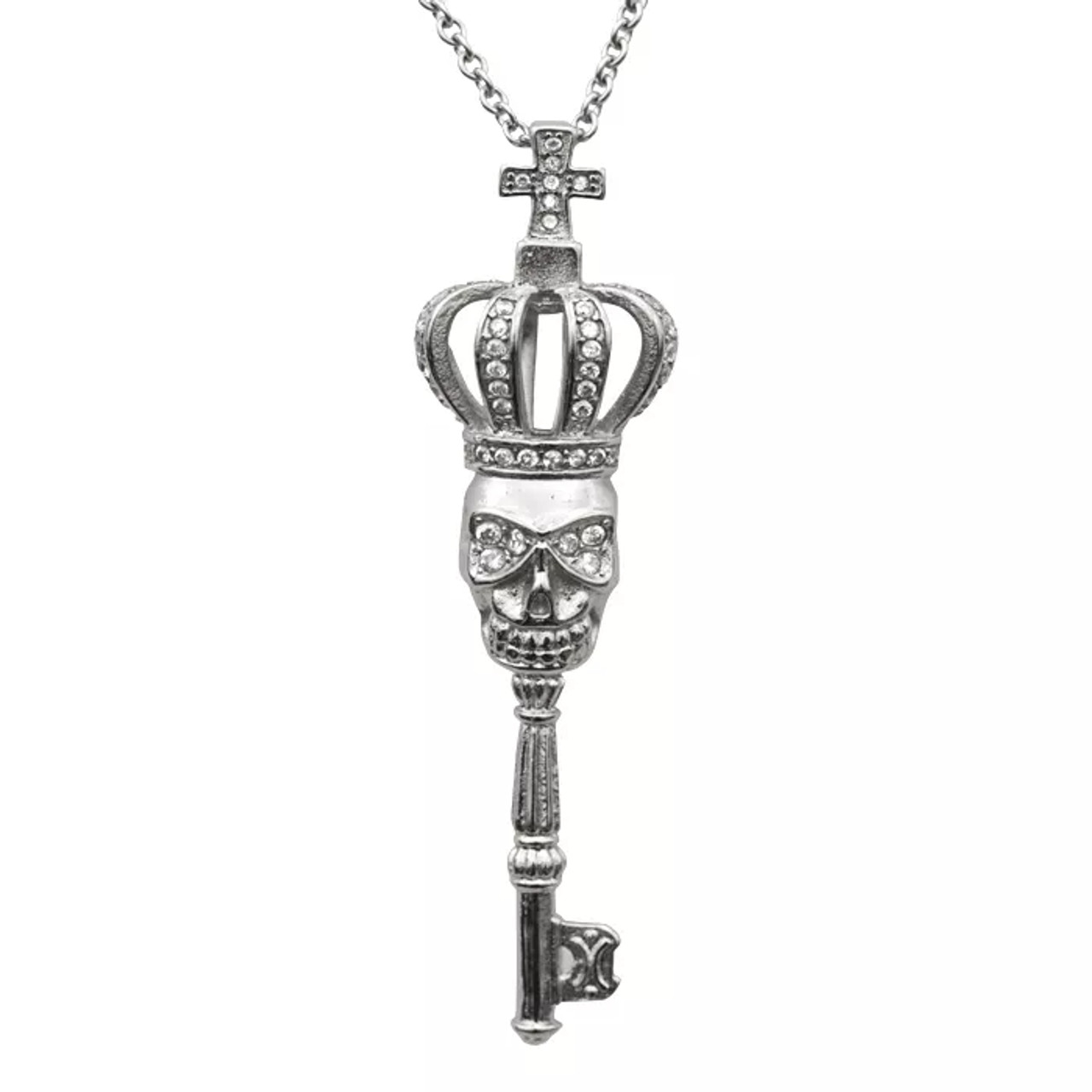 Crowned Skull Key Necklace (WHITE)