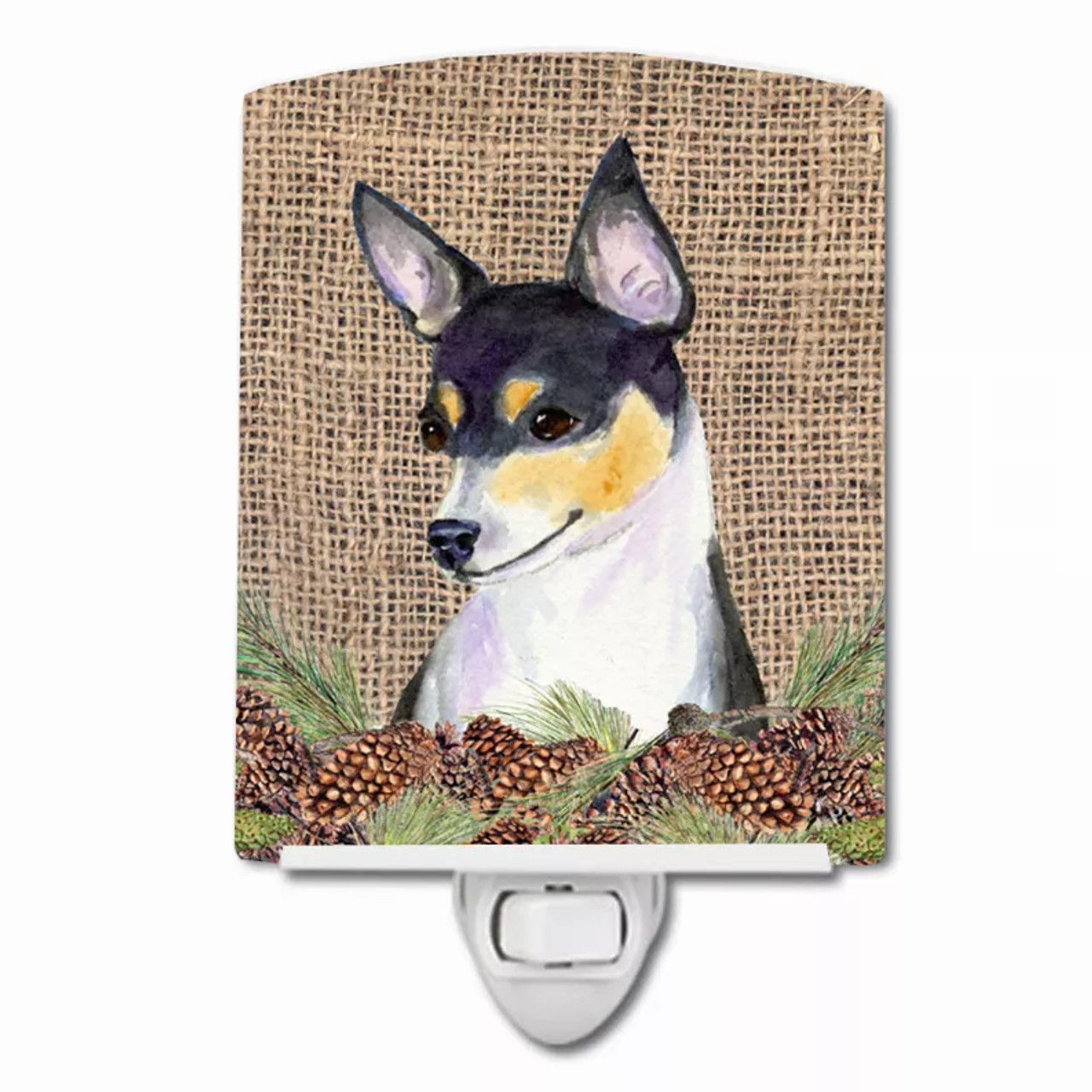Faux Burlap with Pine Cones Dog Art Ceramic Night Light - S000213B001695P104579V000