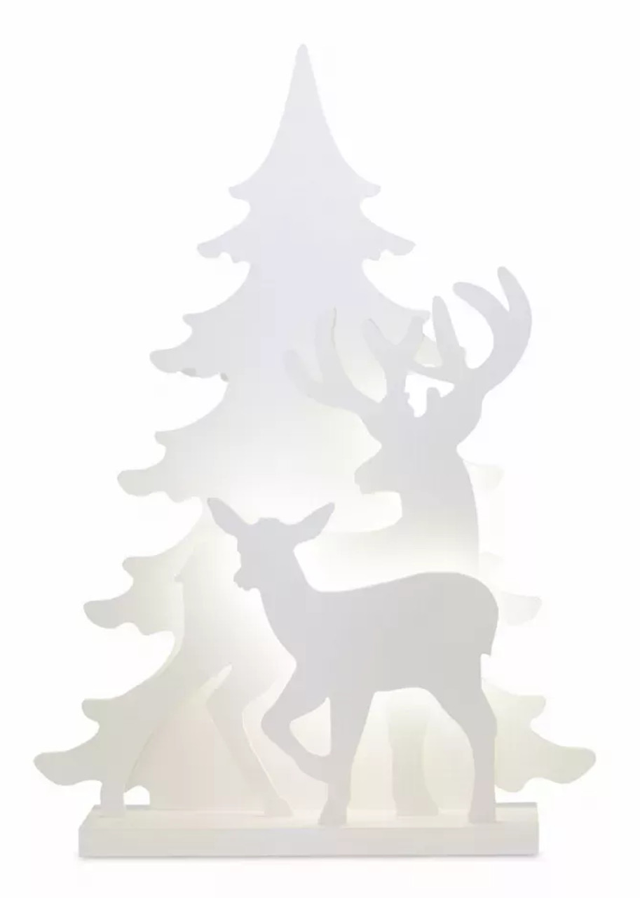 LED Tree and Deer 19.5"L x 27"H Polyester/MDF UL Adapter