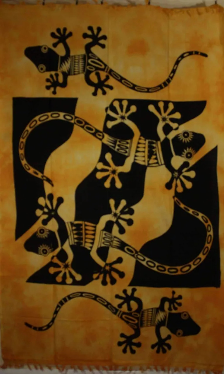 Orange Tribal Salamander Tapestry
