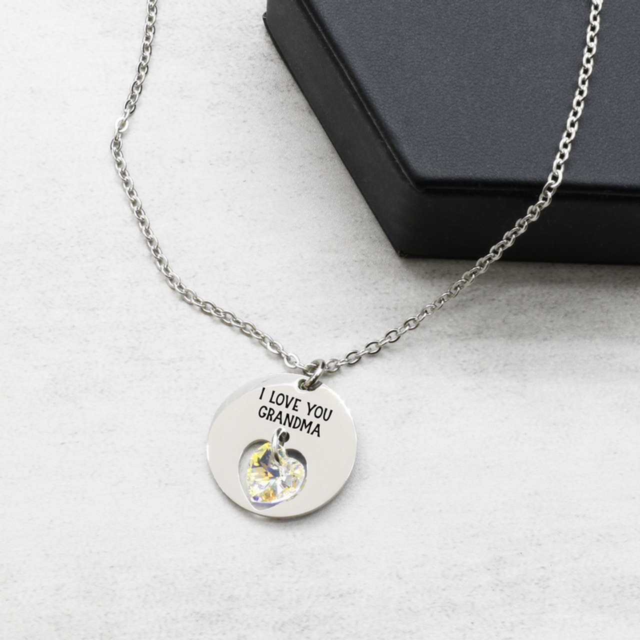 Inspirational Disc Necklace With Austrian Heart Crystals By Pink Box