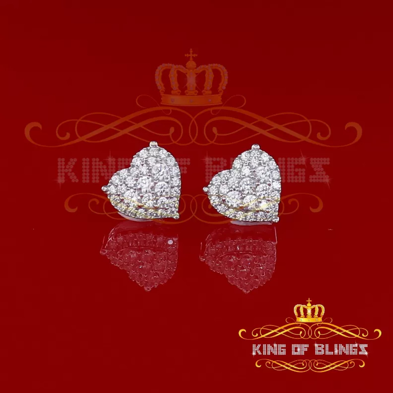 Men's Hip Hop Iced Flower Cluster white Sterling Silver Screw Back heart Stud Earrings