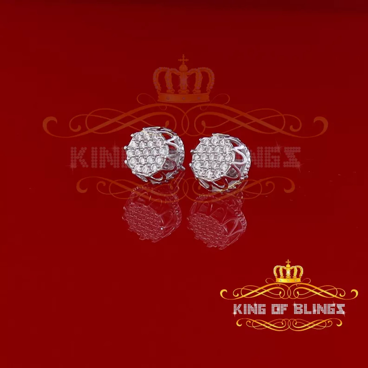 Men's Hip Hop Iced Flower Cluster white Sterling Silver Screw Back heart Stud Earrings