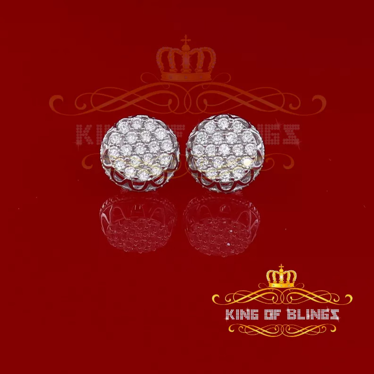 Men's Hip Hop Iced Flower Cluster white Sterling Silver Screw Back heart Stud Earrings