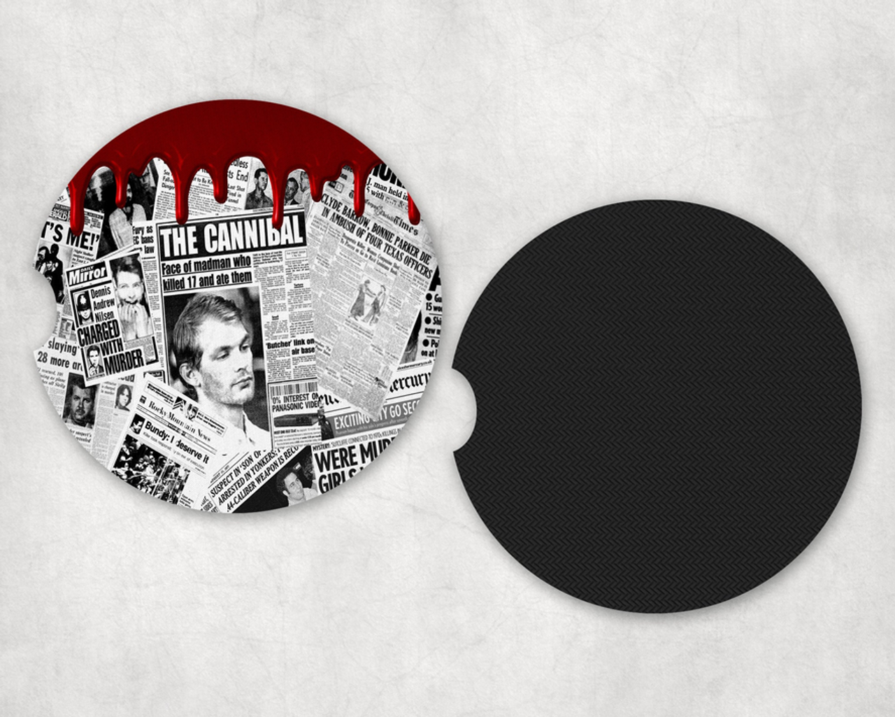 True Crime Newspaper Neoprene Car Coaster Set