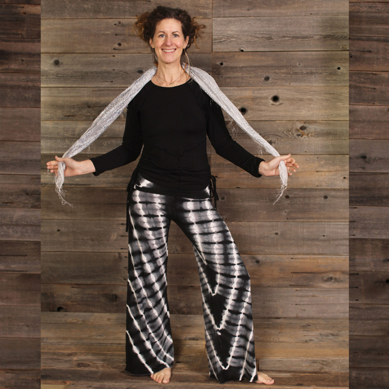 LAURA TOP Rayon Spandex Solid Long Sleeve Top with Side Cinches