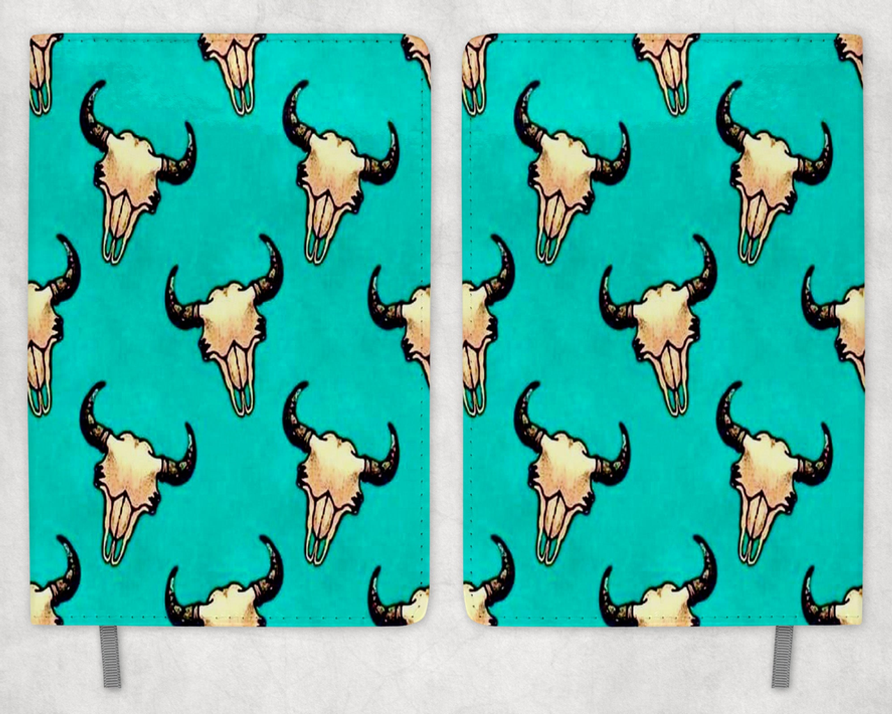 Turquoise Bull Skulls Printed 8 Inch  A-5 Journal