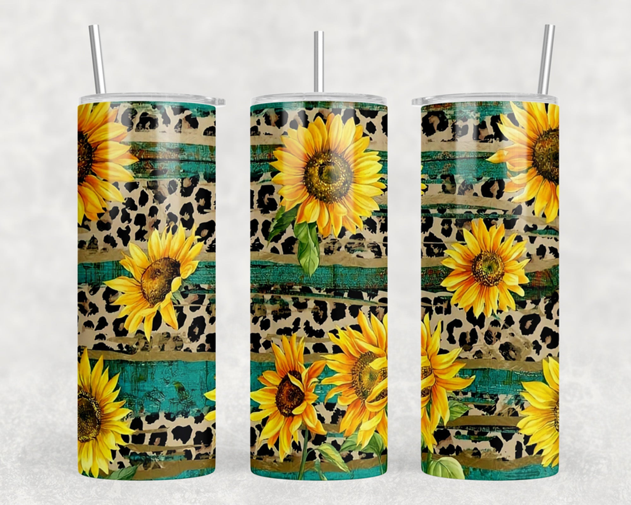 Western Leopard Sunflowers |Skinny Tumbler|Optional Bluetooth Speaker| Speaker Color Varies