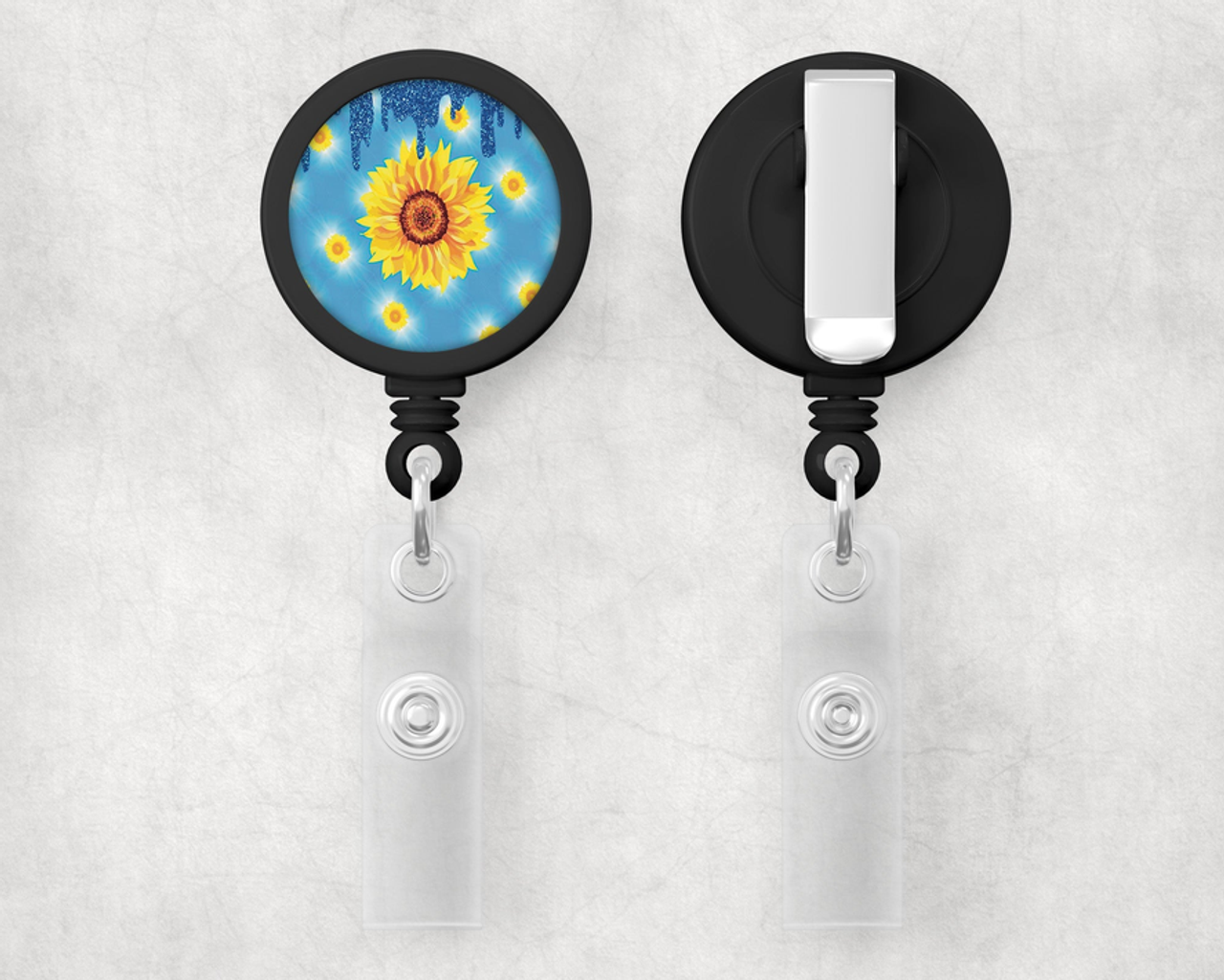 Sunflower faux glitter Drip 1" Retractable Badge Reel