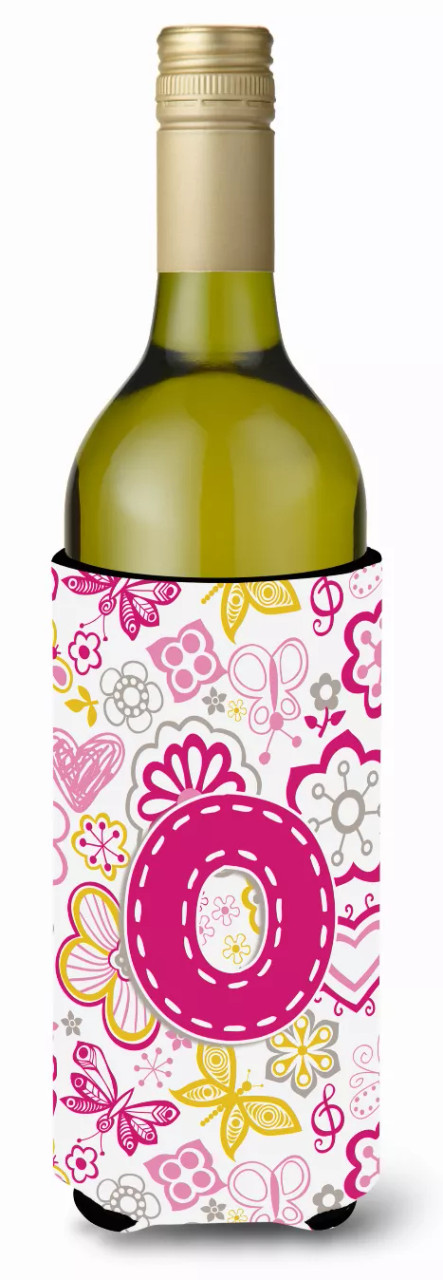 Monogram Letter Flowers and Butterflies Wine Bottle Hugger - CJ2005-OLITERK