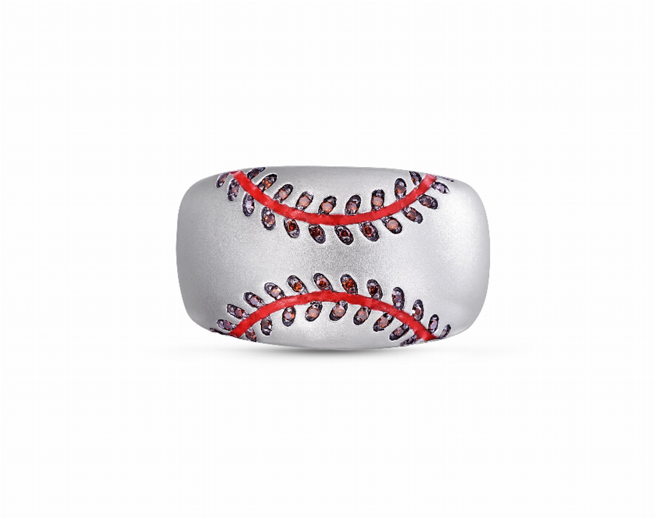 Home Run Baseball Sterling Silver Red Diamond & Enamel Band Ring - S000111B001158P000021V002