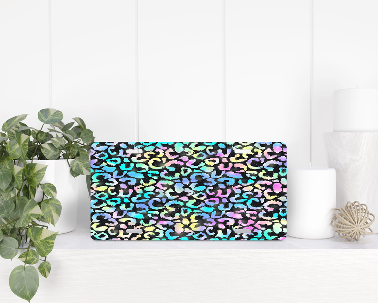 Neon Leopard Print License Plate