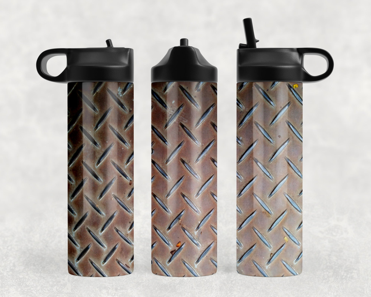 Distressed Diamond Plate Steel Water Bottle