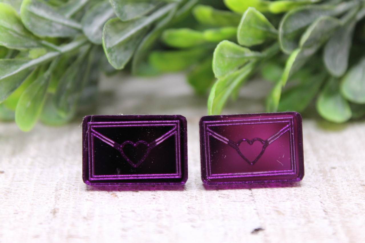 Purple Mirrored Love Letter Stud Earrings
