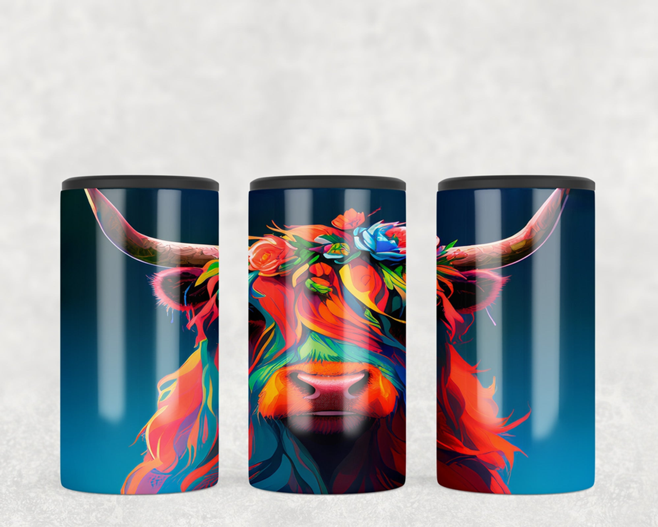 Watercolor Highland Cow  Steel can hugger - optional speaker