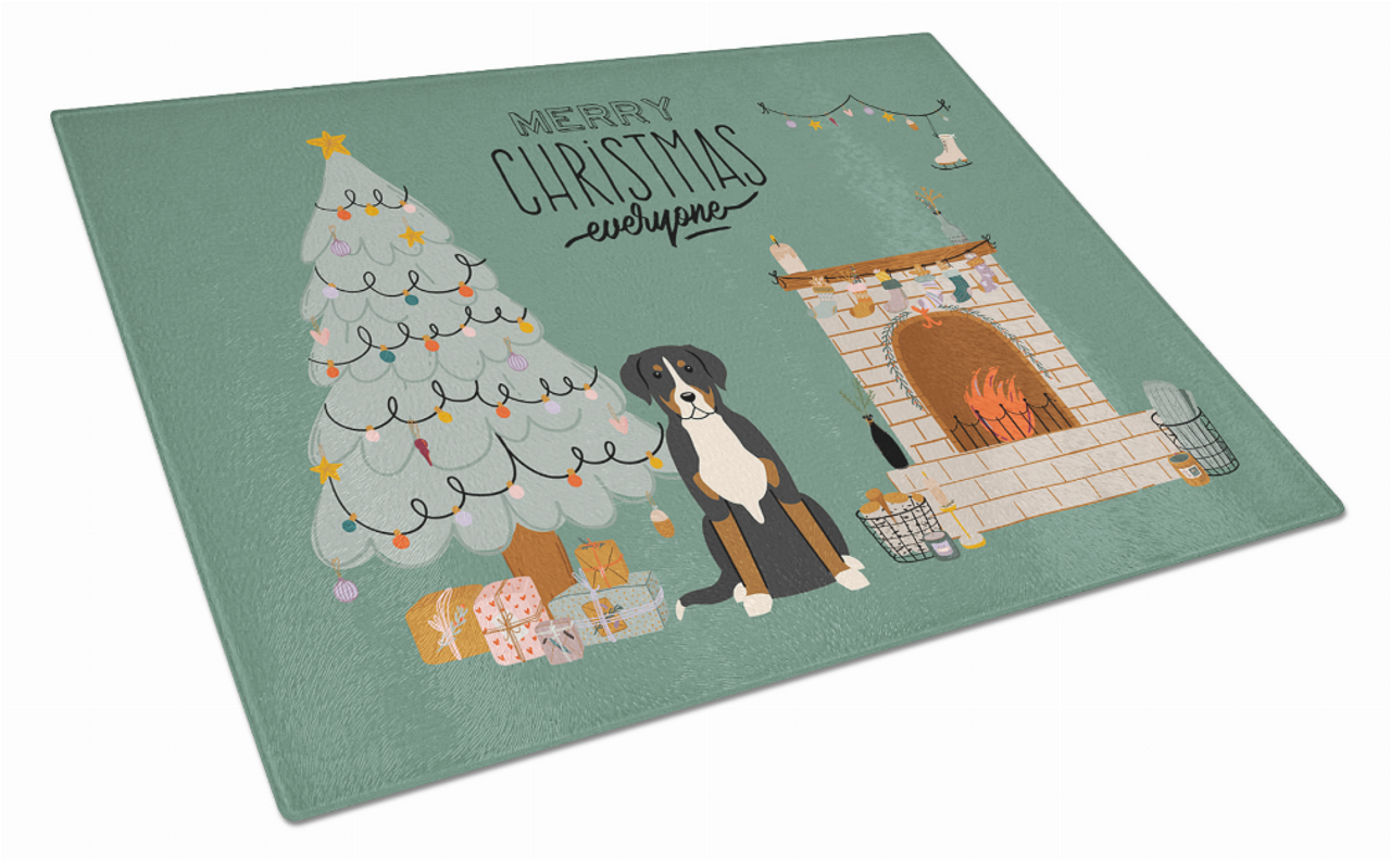Christmas Everyone Dog Print Glass Cutting Board Large