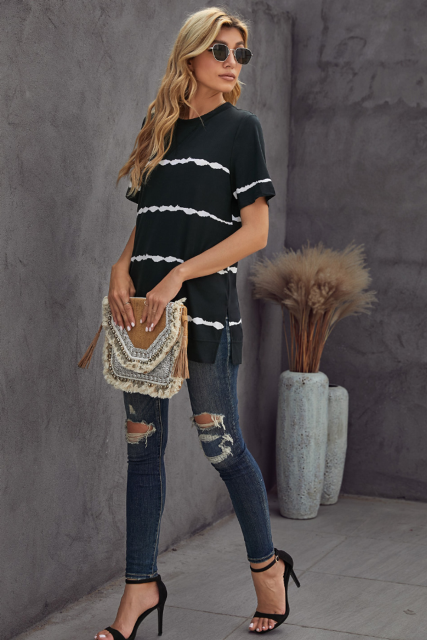 Round Neck Stripes Tie-dye tee - S001565B002148P000197V005 Round Neck Stripes Tie-dye tee - S001565B002148P000197V005