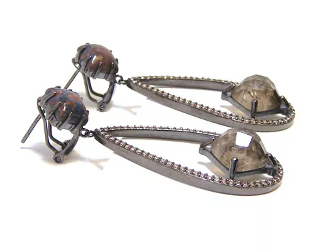 Smoky Quartz & Australian Jasper Drop Earrings, 925 Sterling Silver