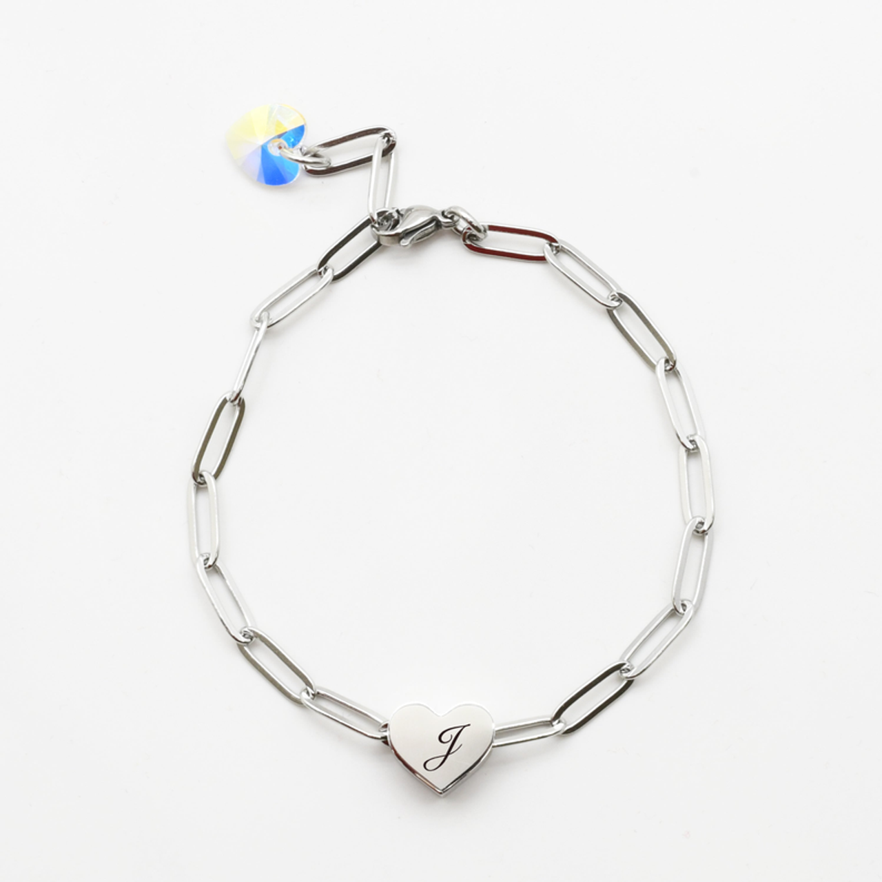 Sliding Reversible Heart Initial Bracelet With Austrian Crystals