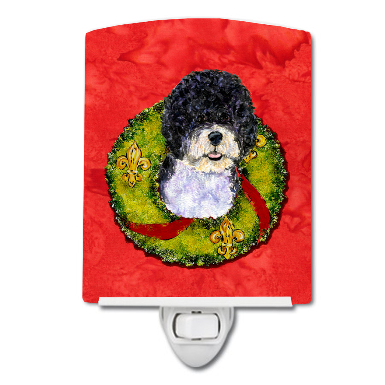 Christmas Wreath Dog Art Ceramic Night Light