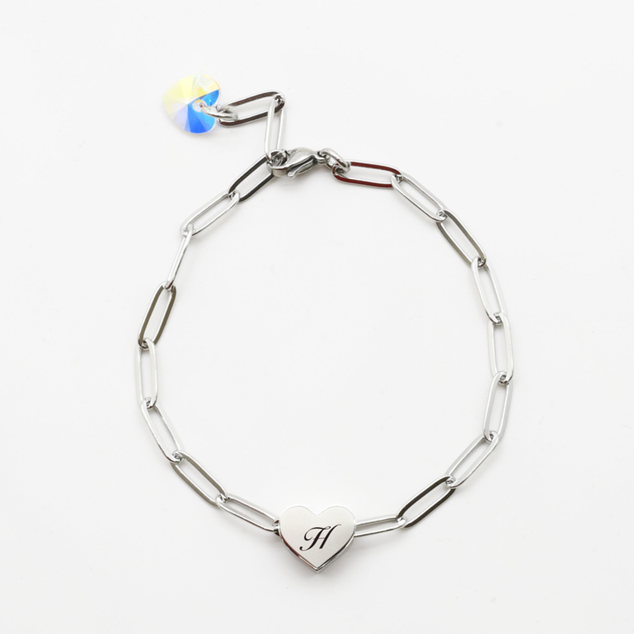 Sliding Reversible Heart Initial Bracelet With Austrian Crystals - PinkBox3-3854
