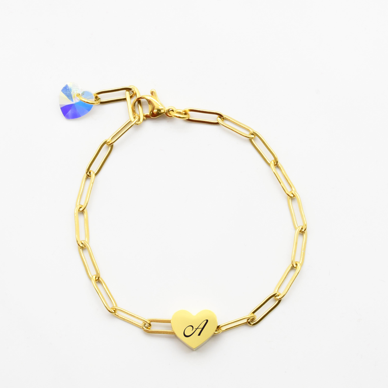 Sliding Reversible Heart Initial Bracelet With Austrian Crystals - PinkBox3-3873