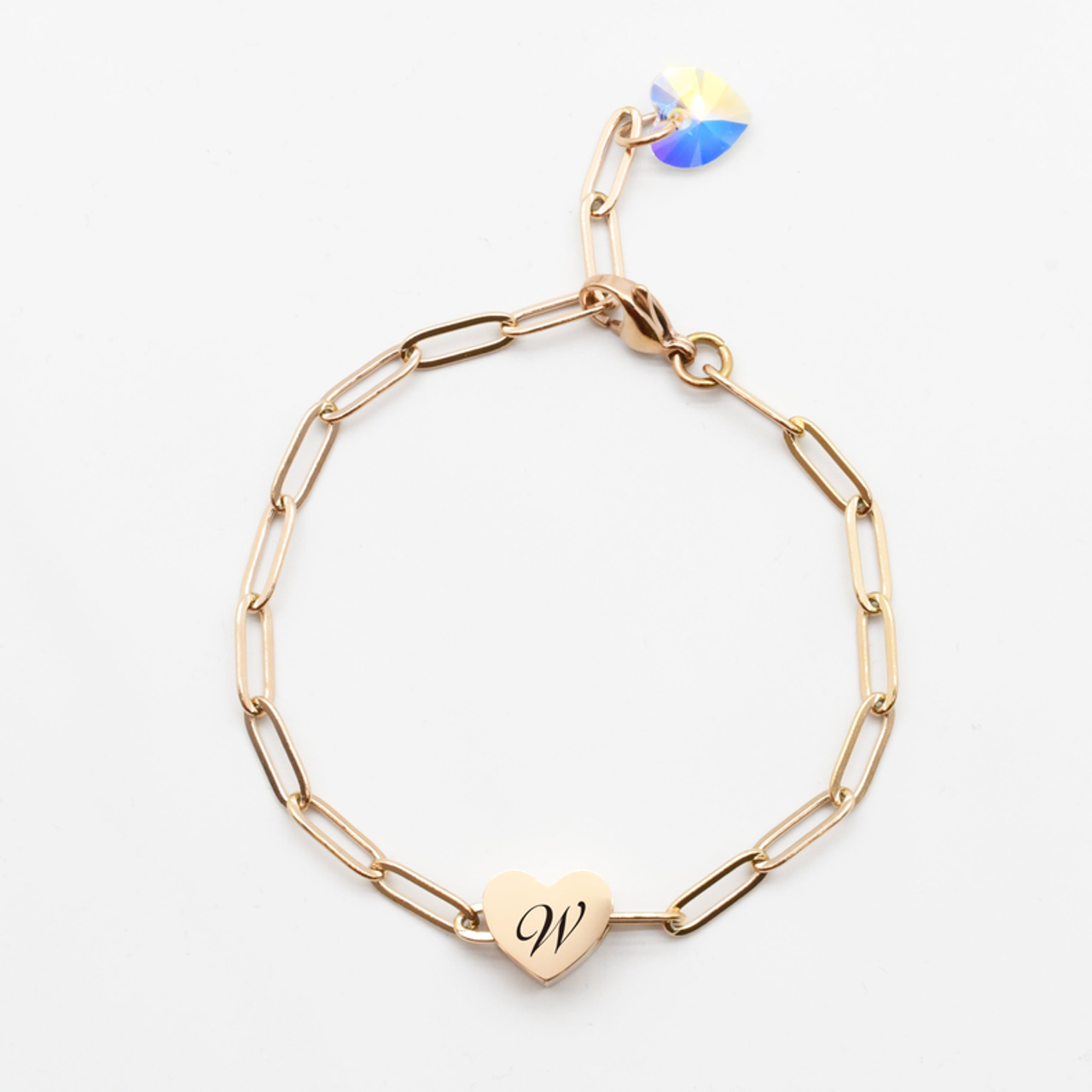 Sliding Reversible Heart Initial Bracelet With Austrian Crystals - PinkBox3-3921