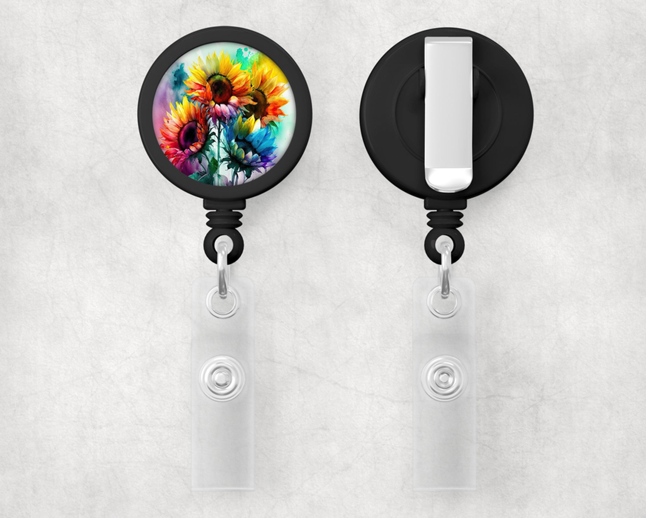 Watercolor Sunflower 1" Retractable Badge Reel