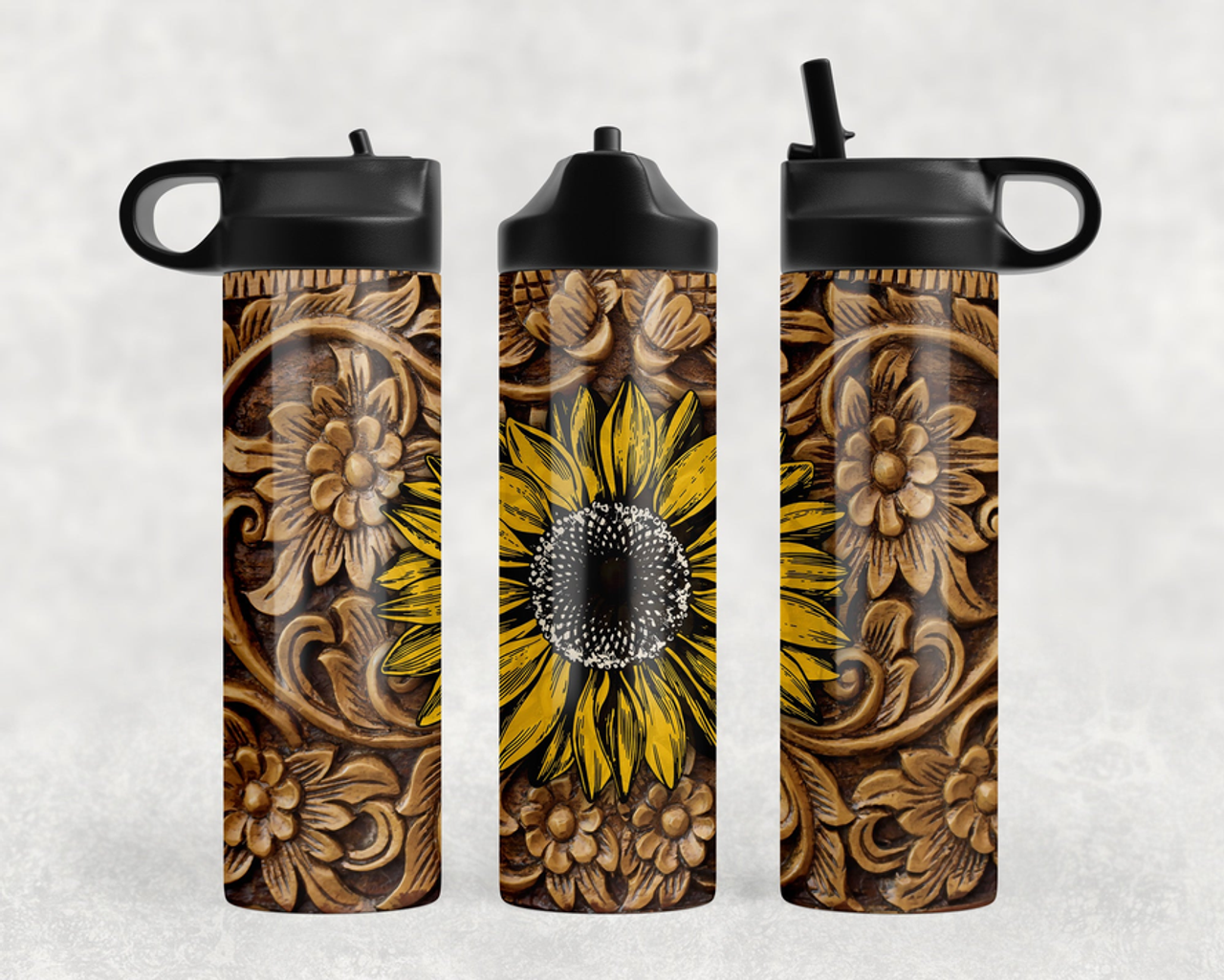Tooled faux leather Sunflower Steel Water Bottle