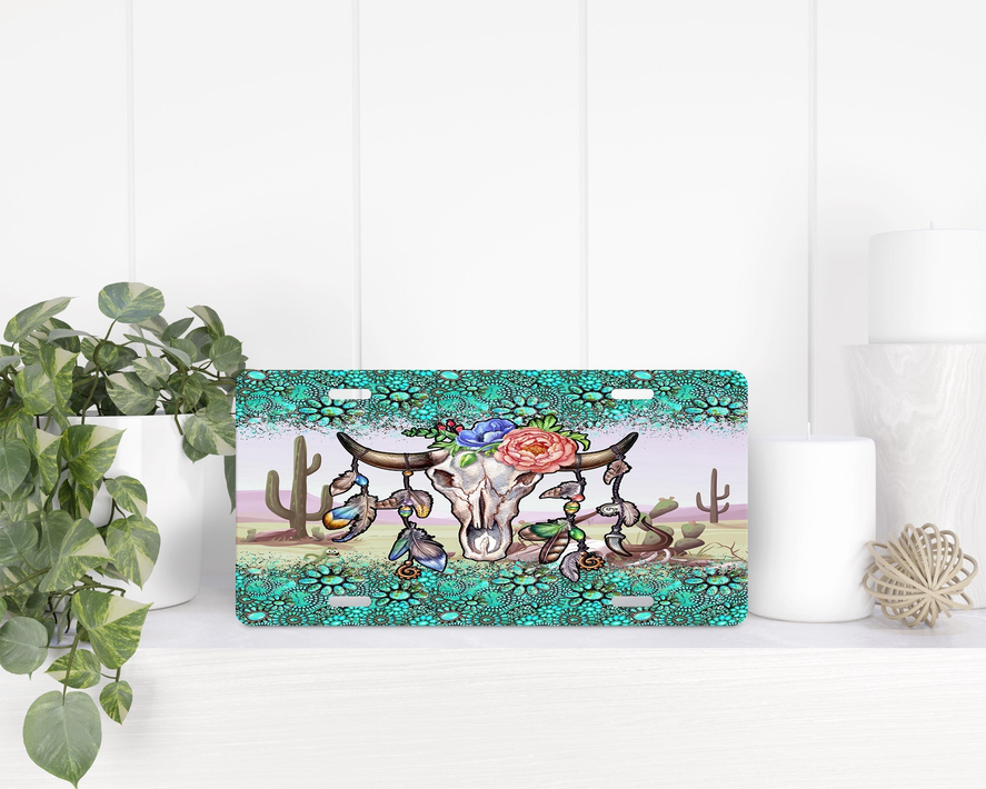 Turquoise Bull Skull|License Plate