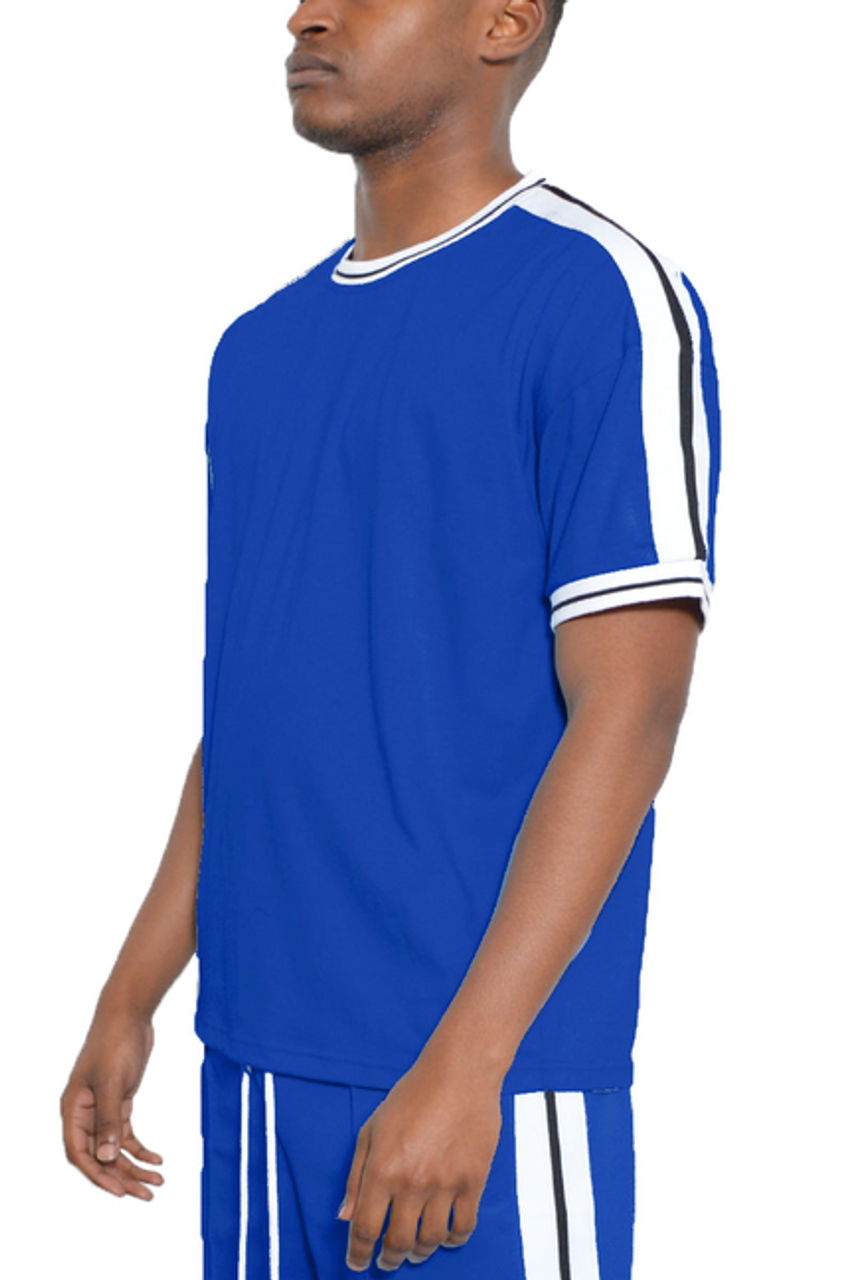 Solid Side Stripe TShirt - WT3766-ROYAL-3X