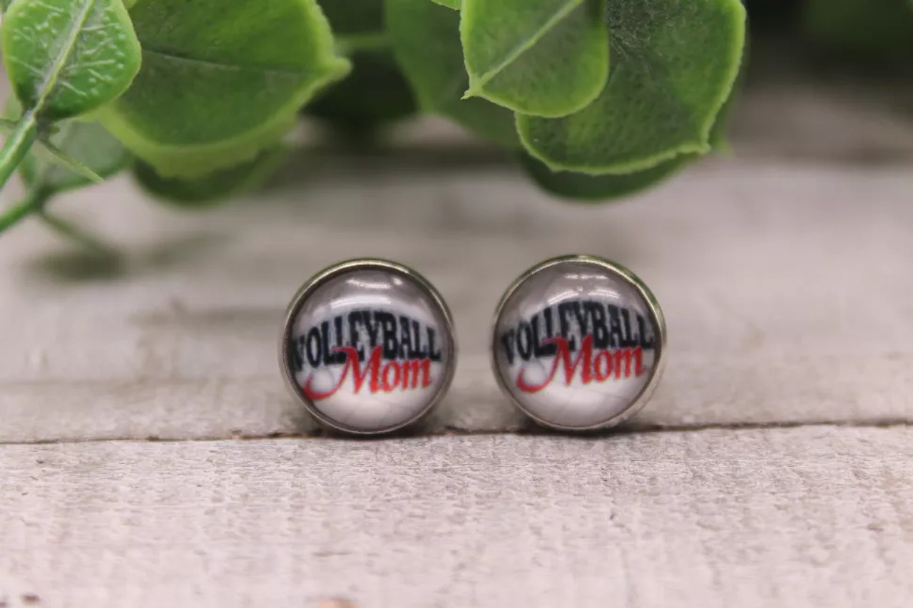 Volleyball Mom  Glass Stud Earrings