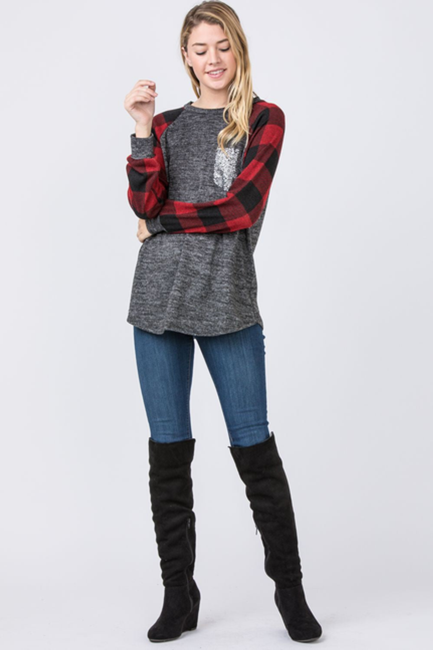 Red Buffalo Sleeve Tunic with Sequin Pocket - S002066B002500P001705V008