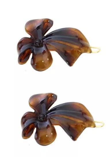 Wire Barrettes w/ Brown Roses & Leaves - 6203-2--5