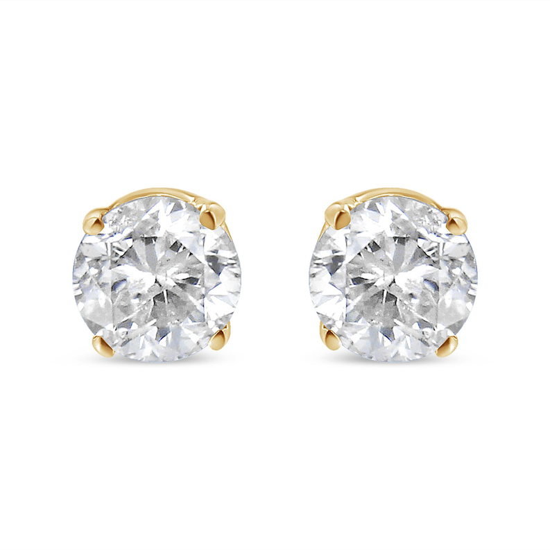 10K Yellow Gold 1/3 Cttw Round Brilliant-Cut Near Colorless Diamond Classic 4-Prong Stud Earrings (J-K Color, I1-I2 Clarity)