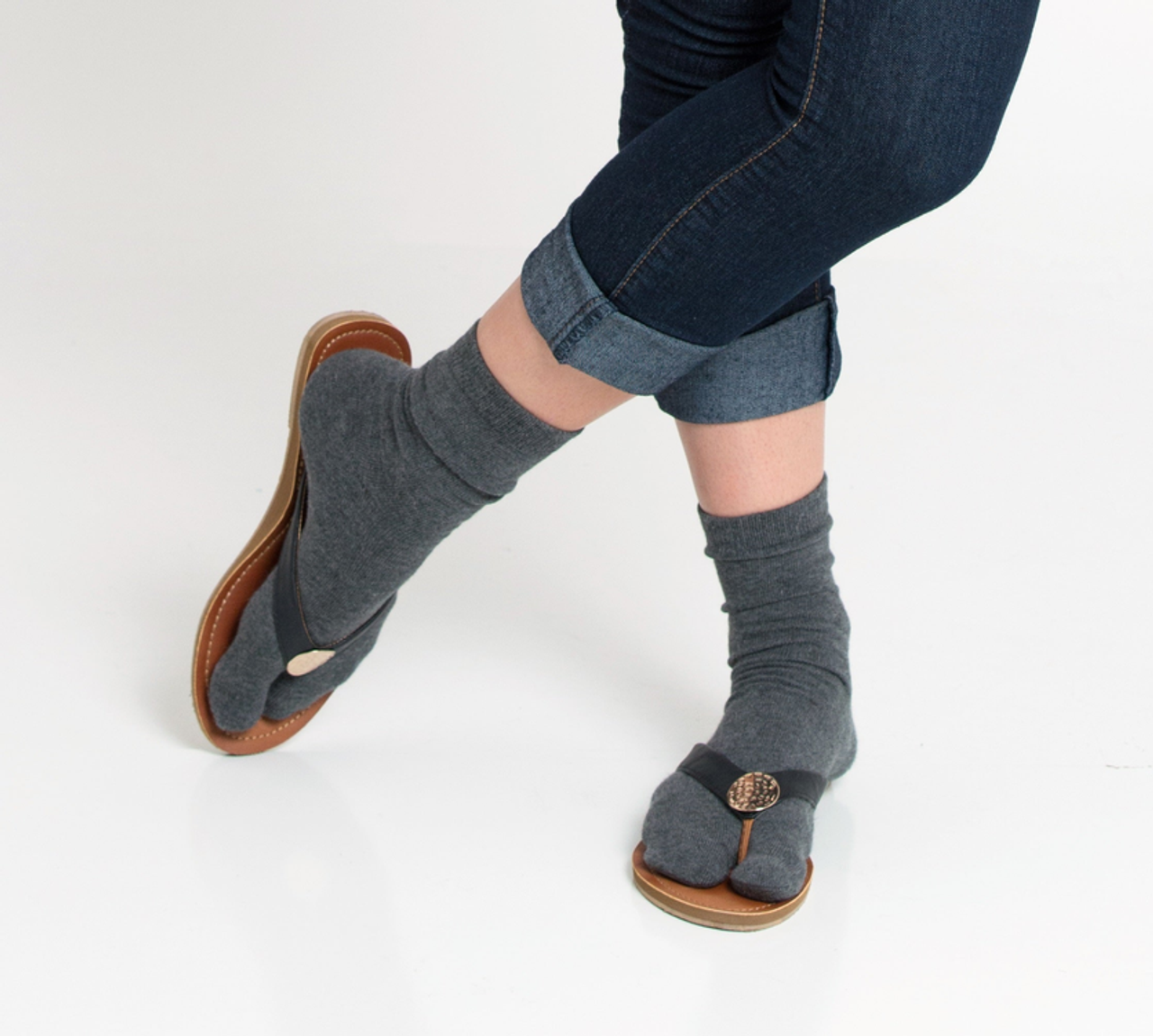 Casual - V-Toe Flip Flop Tabi Socks Gunmetal Grey Solid