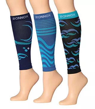 Ronnox Women's 3-Pairs Bright Colored Calf Compression Tube Sleeves (16-20 mmHg / 12-14 mmHg Great for Athletic & Medical Use - S001910B002302P000021V005