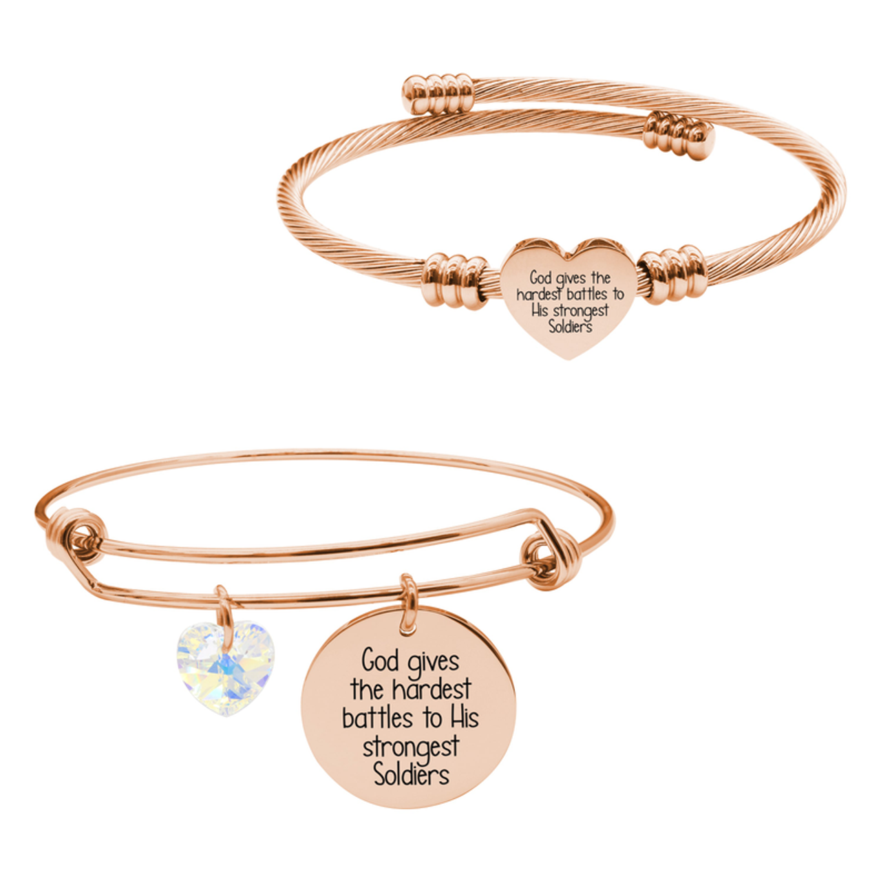 Rose Gold Plated Wire Bangle With Heart Austrian Crystal And Heart Cable Set By Pink Box Part 2