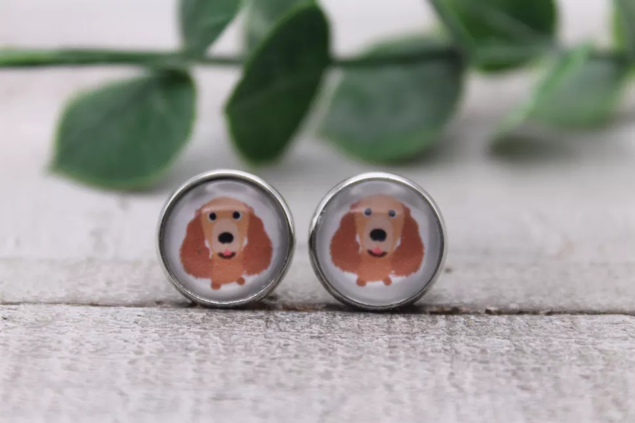 Cocker Spaniel Dog Breeds || Glass Stud Earrings || Hypoallergenic